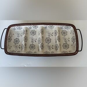 Napa Pottery Signature Housewares Floral 4-Section Serving Platter & Metal Caddy